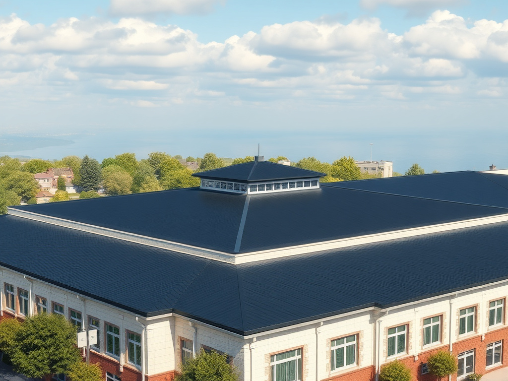 Institutional building flat roof, school or government facility