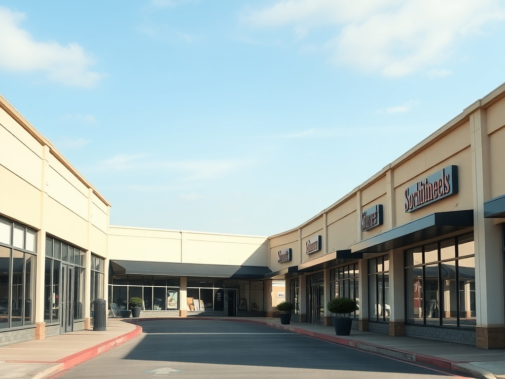 Row of retail storefronts with a shared flat EPDM roof